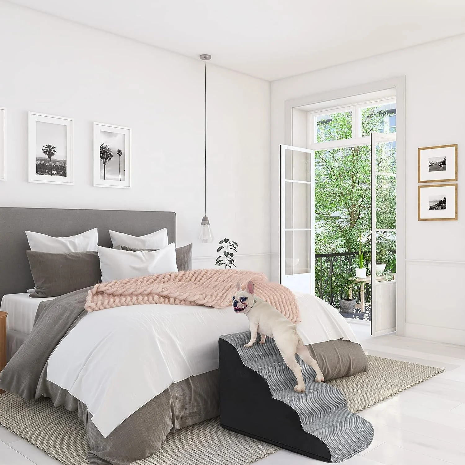 4 Tiers Extra Wide Foam Pet Dog Steps Ramp for Short Leg Dogs | Non-slip High Density Foam Dog Stairs for Climbing Bed or Couch