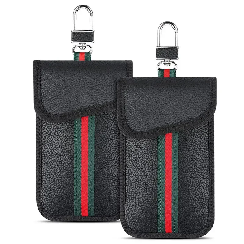 Faraday Pouch RFID Signal Blocking Anti Hacking Anti-theft Car Key Case Faraday Bag Car Key Protector, PU Leather in Stock Black