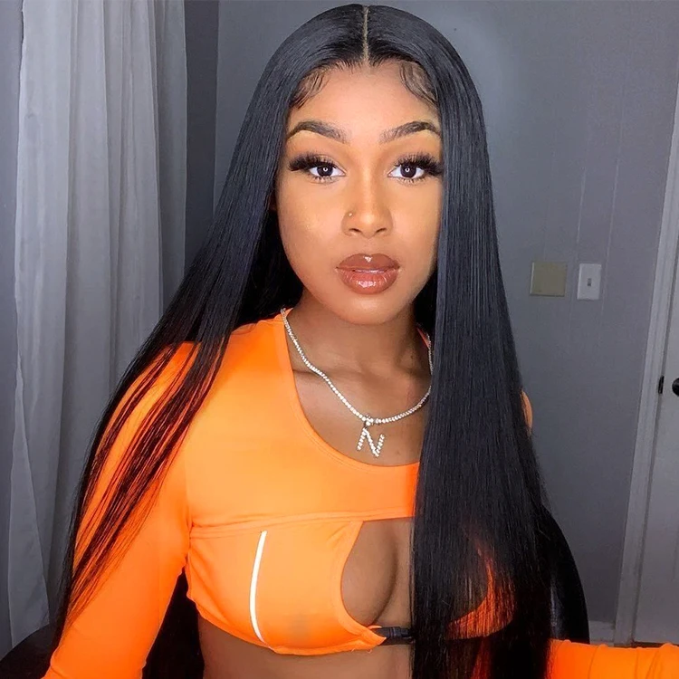 Бразильский Натуральный длинный выровненный необработанный парик forcueu 13x4 HD Швейцарский фронтальный парик из прямых человеческих волос черного цвета для женщин