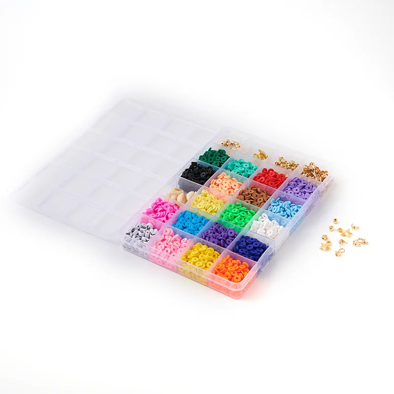 Amazon Hot Selling 24 Grids Polymer Clay Beads And Pendant Accessories Kit Beading Supplies For Necklace And Bracelet Making Kit