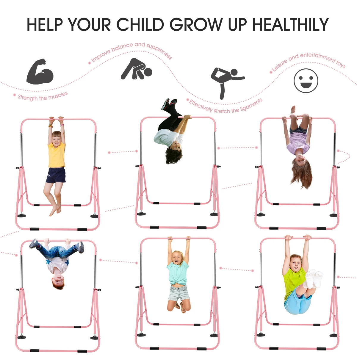 Kids Gymnastics Bar Training Equipment Home Folding Junior Kip Bar for 3-7 Years