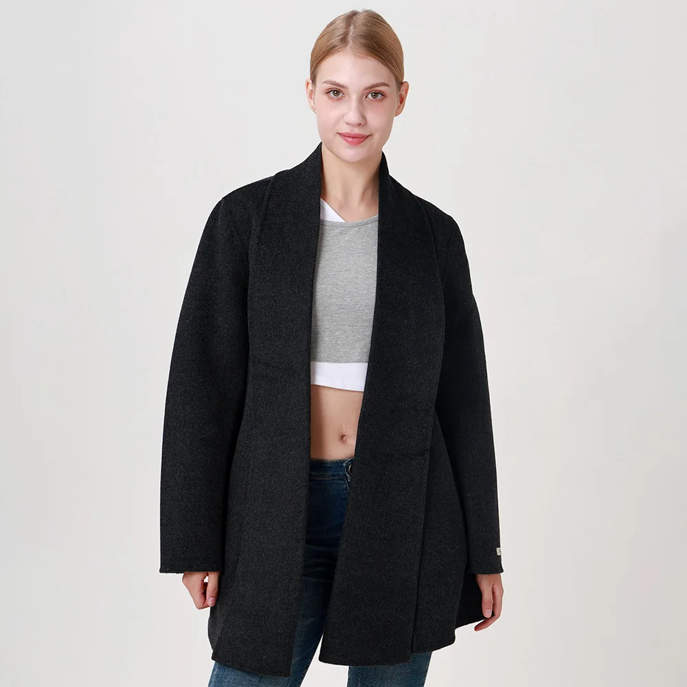 Hot Selling Mid Long Winter Women Overcoat Loose Trench Jacket Solid Casual  Wool Coat With Belt
