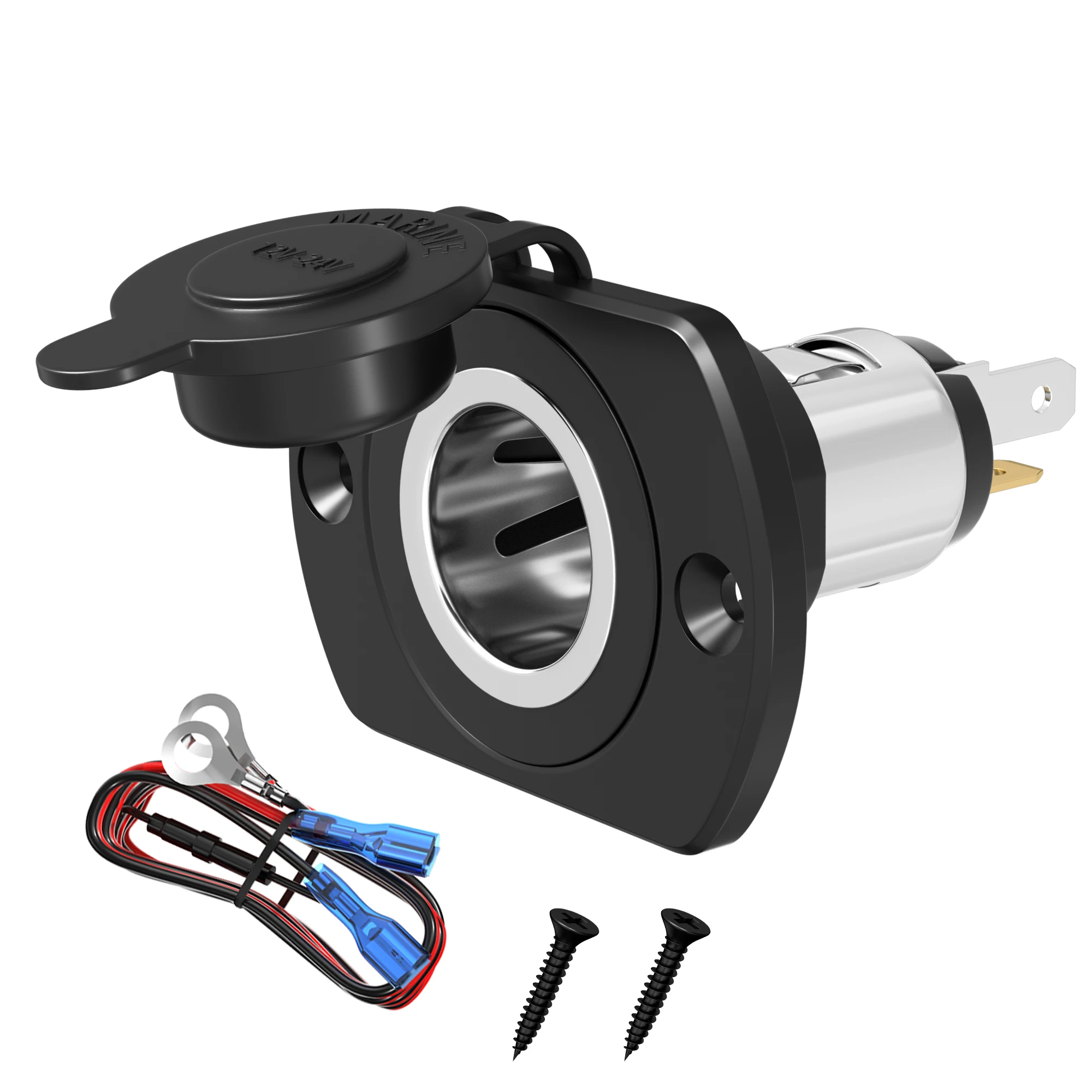 DC 12V/24V Universal Metal Cigarette Lighter Plug Car Power Cigarette Lighter Female Socket Adapter with Waterproof Rubber Cover