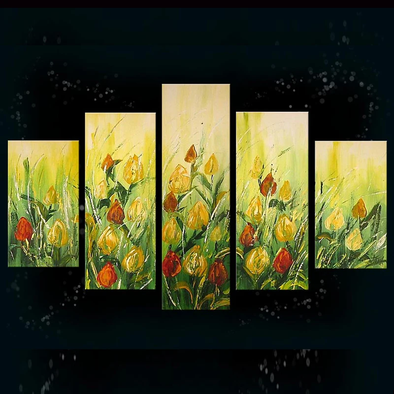 Contemporary Art Canvas  Nordic Decoration tulip flower field panel  Wall Art oil Painting