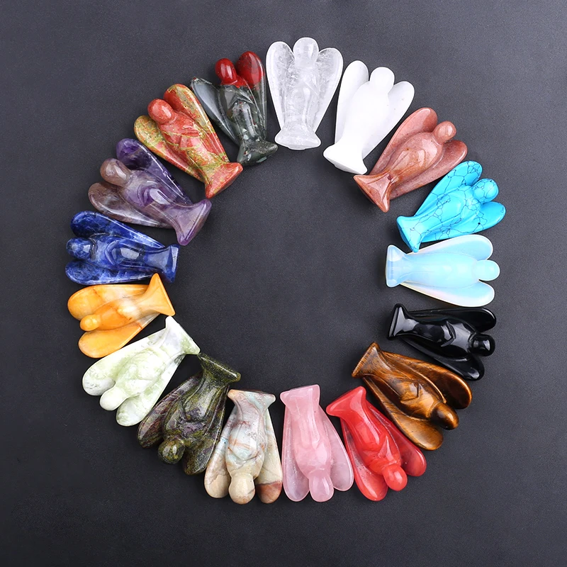 Natural Crystal Gem Rose Quartz Angel Statuette 1.5 Inch Angel Crystal Craft Decoration Crystal Selenite Angel