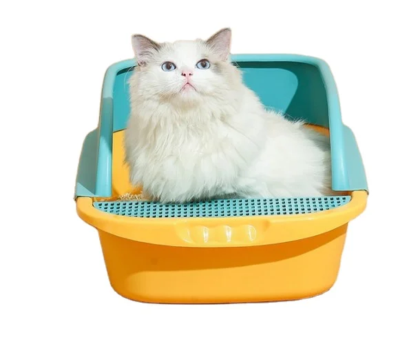 HOT SALE Pet Products Cleaning Plastic Cat Toilet box Trays Simple Cute Cat Head Cat Litter Box