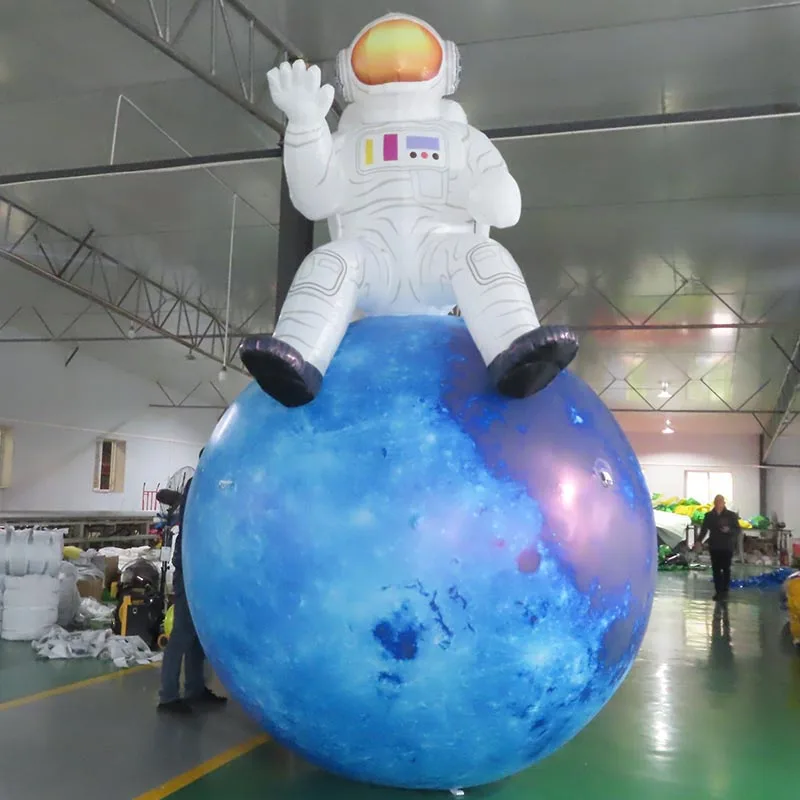6m 20ft tall Outdoor giant inflatable astronaut sit on moon with lights For Advertising