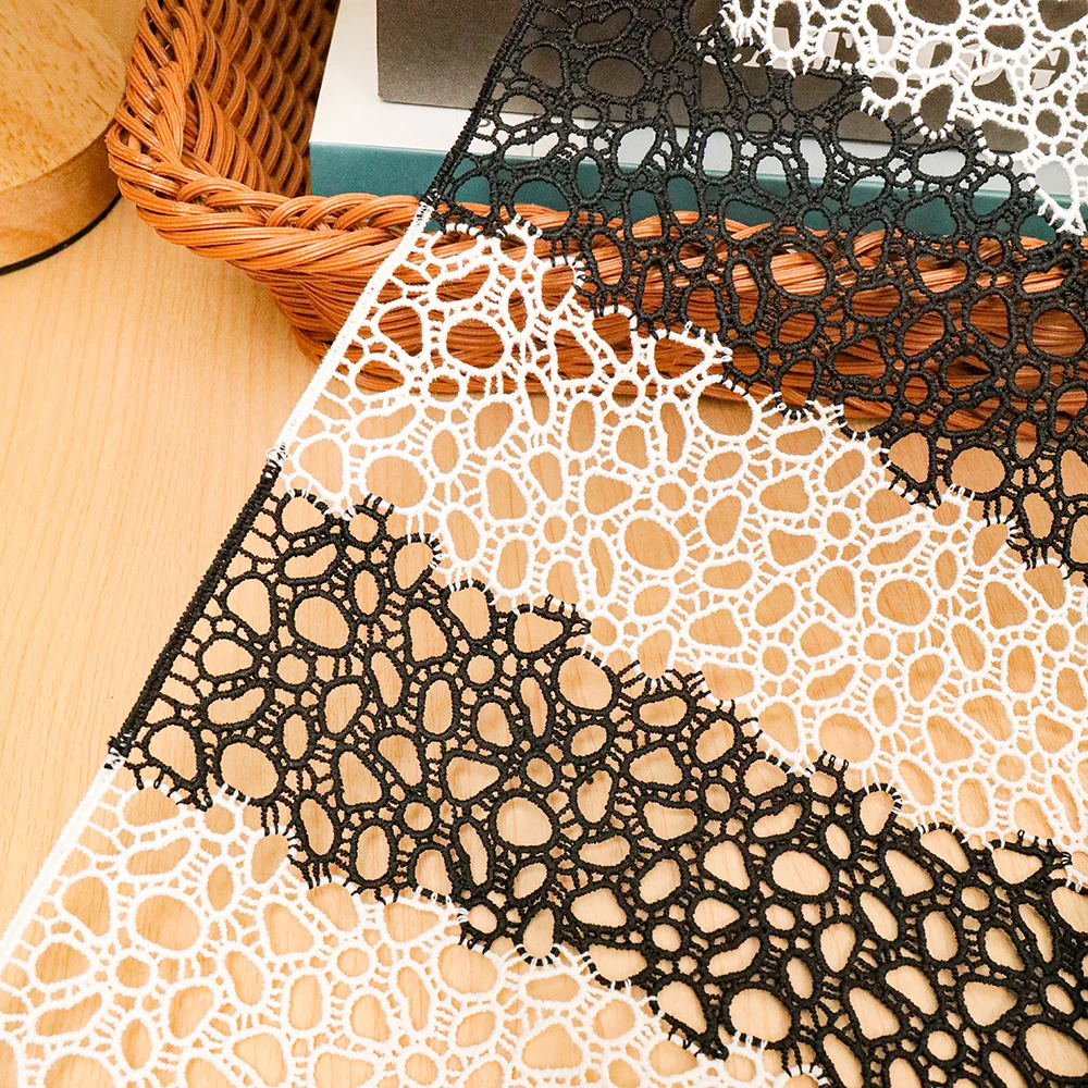 low price luxury african lace fabric white and black custom Embroidery Mesh Voile woven Water Soluble multicolor Lace Fabric