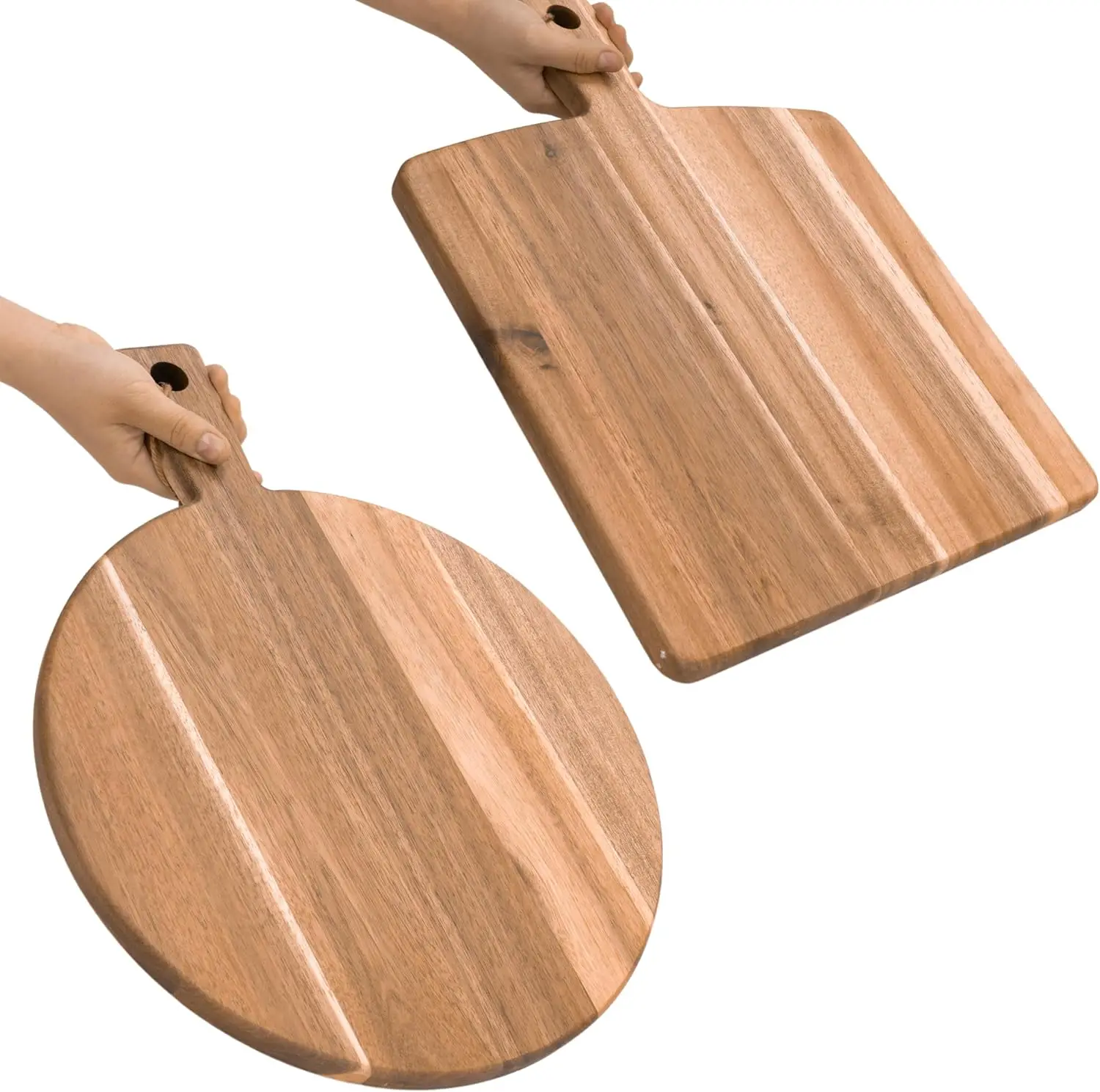 W8 Acacia Wood Cutting Board 2 Pack with Handle, Wooden board Large Paddle Carving Chopping Board Set