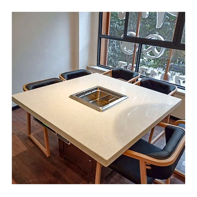 Chinese Hot Pot Table Smokeless Marble White  Hotpot Table