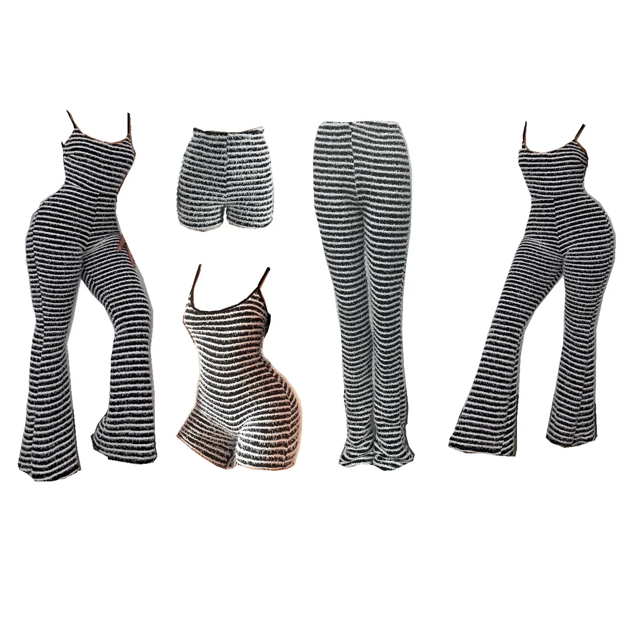 Furry High Waist Stripe Print Sexy Pants Leggings 2023 Fall Winter Women Fashion Casual Streetwear Jogger Wholesale