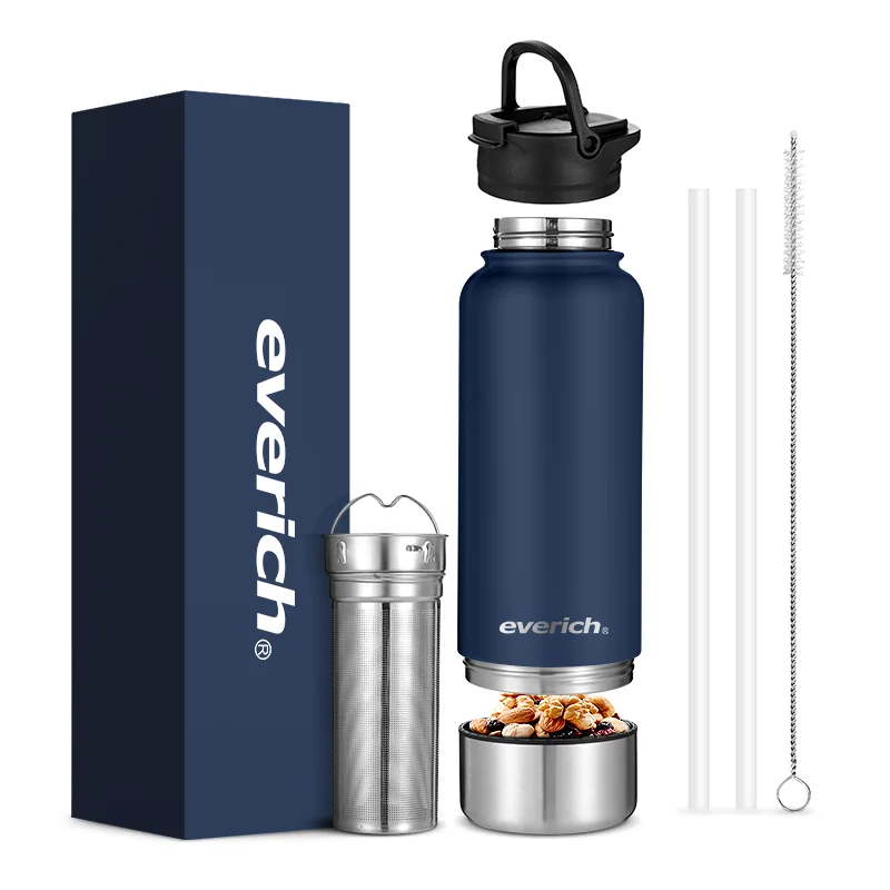 Custom 2 in 1 Eco Friendly Insulated Wide Mouth Stainless Steel Powder Coated Water Bottles With tea Infuser Water bottle