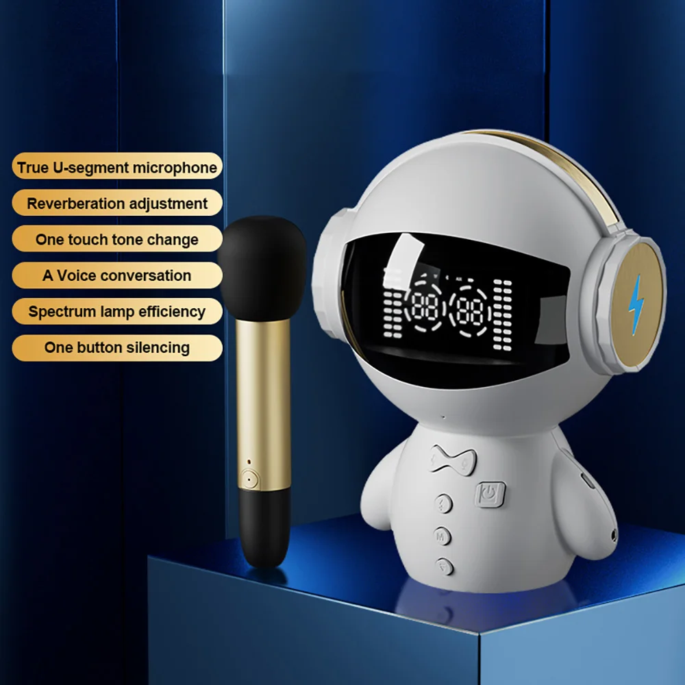 M100 Robot K Song Smart BT Karaoke Speaker AI Voice Intercom Microphone TF Card To Play AUX External Audio Input 1800mAh