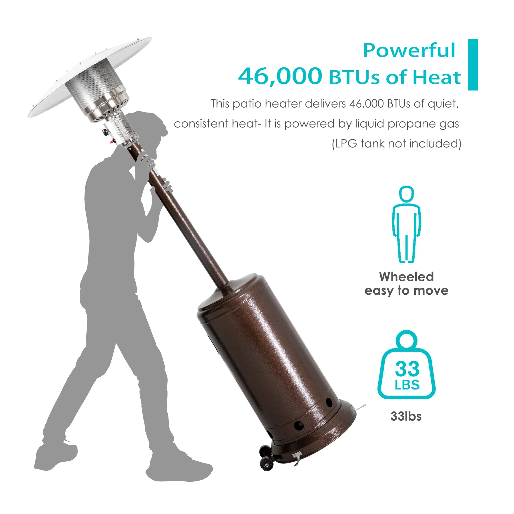 Outdoor Heaters with Waterproof Heater Cover and Wheels, Outside for Warming and Heating ETL Certification for Patio Outdoor