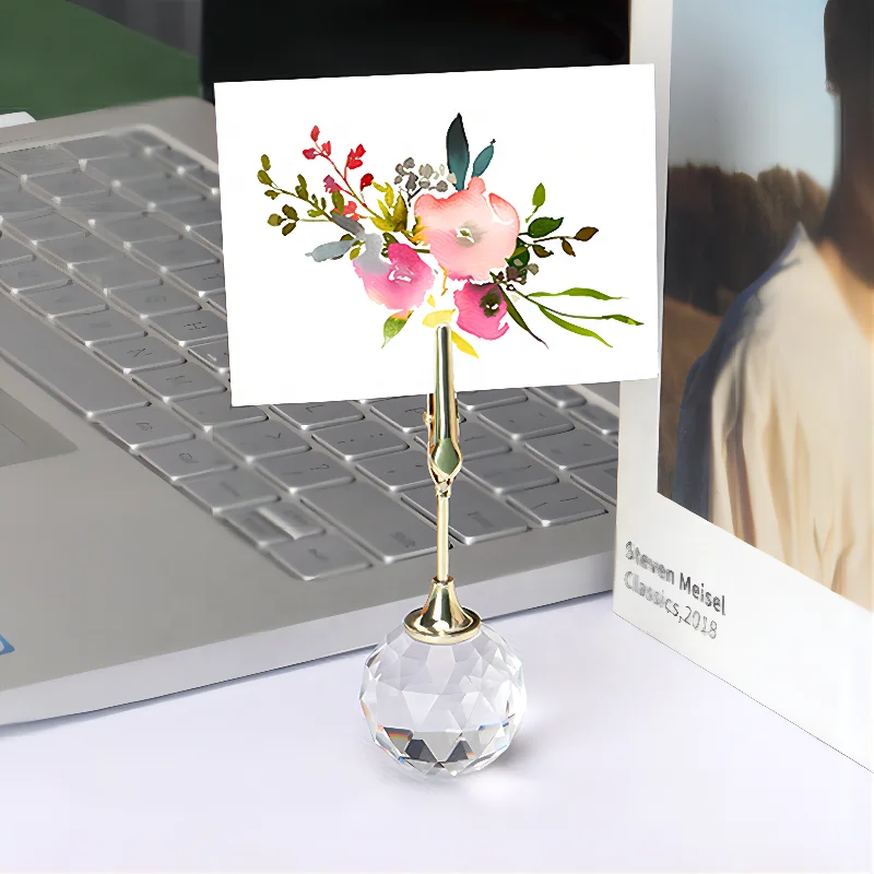 YS1223 New Arrival Transparent Crystal Metal Place Postcard Label Menu Holder Office Name Note Photo Memo Clips