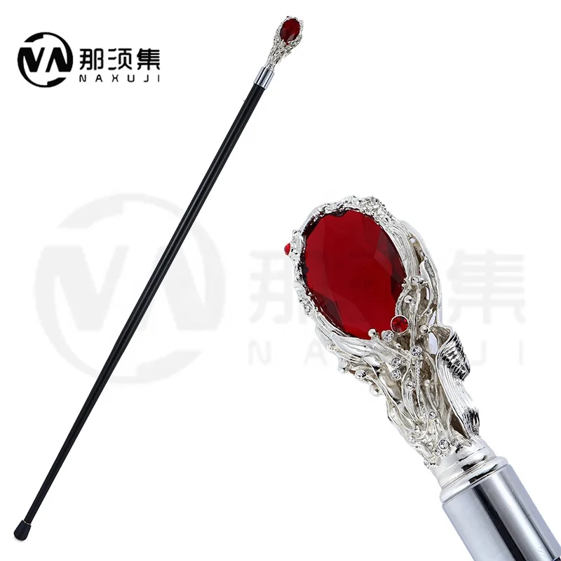Gold and silver handle inlaid with gemstones Luxury Walking Stick Fashion Cane Plate Cosplay Crosier Vintage Stick 101cm