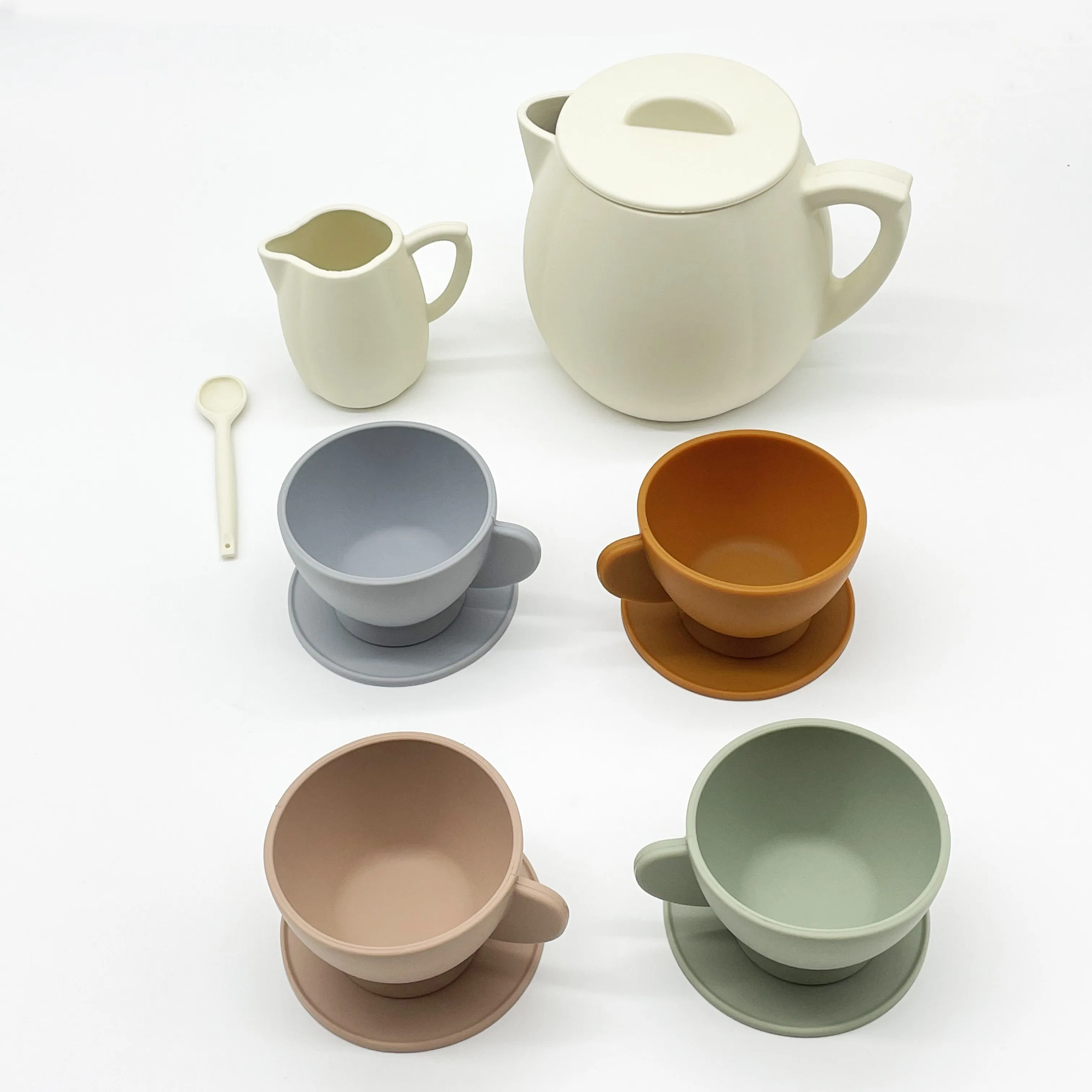 Hot new creative colors factory directly custom logo dishwasher pretend play tea cup set educational silicone kids toys