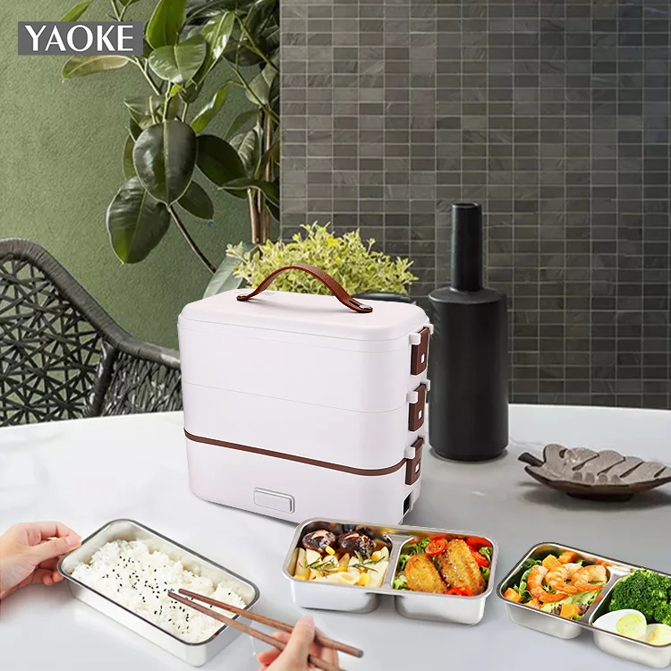 High Quality Stainless Steel Liner Car Portable Pluggable Desktop Kids Warmer Heating Electric Lunch box with Carry Bag