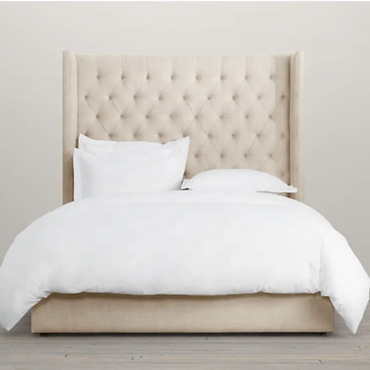 American luxury modern wooden soft lazy plywood upholstered high headboard double and chesterfield single size twin tufted bed