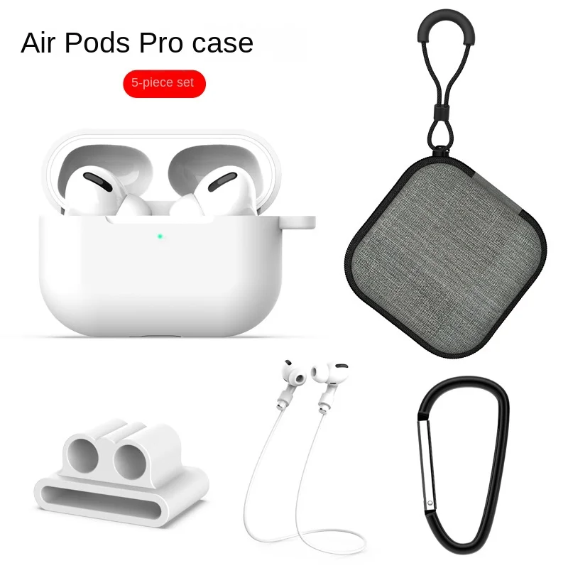 wholesale 5-in-1 Pod Accessories Set kit for Silicone Airpods  pro Protective Cover  With Single Strap/ Keychain/Ear Hook