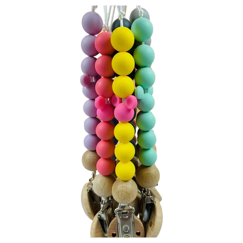 New simple beech wooden baby bite Pacifier Clip silicone pacifier chain molar toy anti falling chain