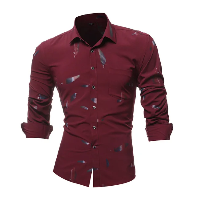 
new design fashion official business formal feather print black full sleeve polyester cotton shirts for men 