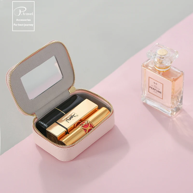 Portable PU Makeup Case Lipstick Stock Case Holder Organization With Mirror