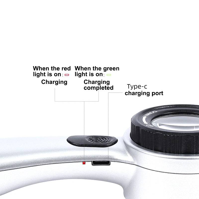 4Color LED Lights Source Cold white Warm Yellow UV Purple Lights Adjustable Focal Length 30X Charging Magnifier