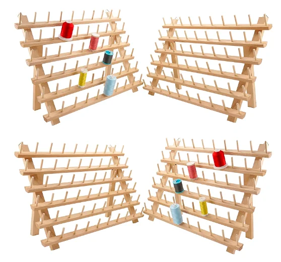 Wooden Thread Rack Thread Holder Organizer with Hanging Hooks for Embroidery Quilting and Sewing Threads