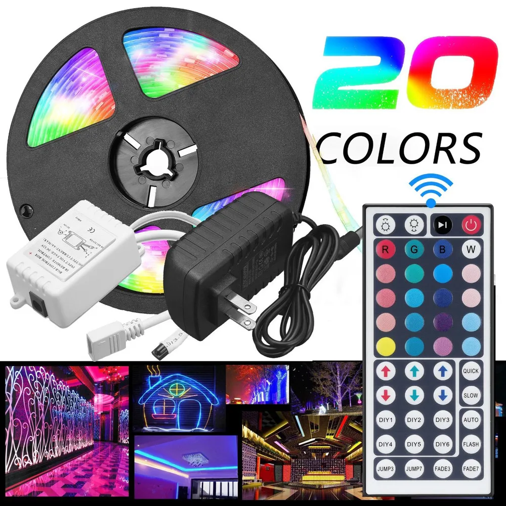 СИД полосные осветители для SMD5050 водонепроницаемый 5 м 60 светодиодов/метр RGB цвет гибкие светодиодные световые шнуры украшенное мозаикой из драгоценных камней 12V 5A блок питания + 24-мя клавишами в том случае если пульт дистанционного управления