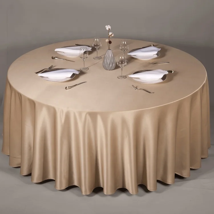 Wholesale Cheaper Elegant Polyester 120&132 133 Inch or 330&335 cm Seamless Golden Round Tablecloth for Banquet Party Wedding