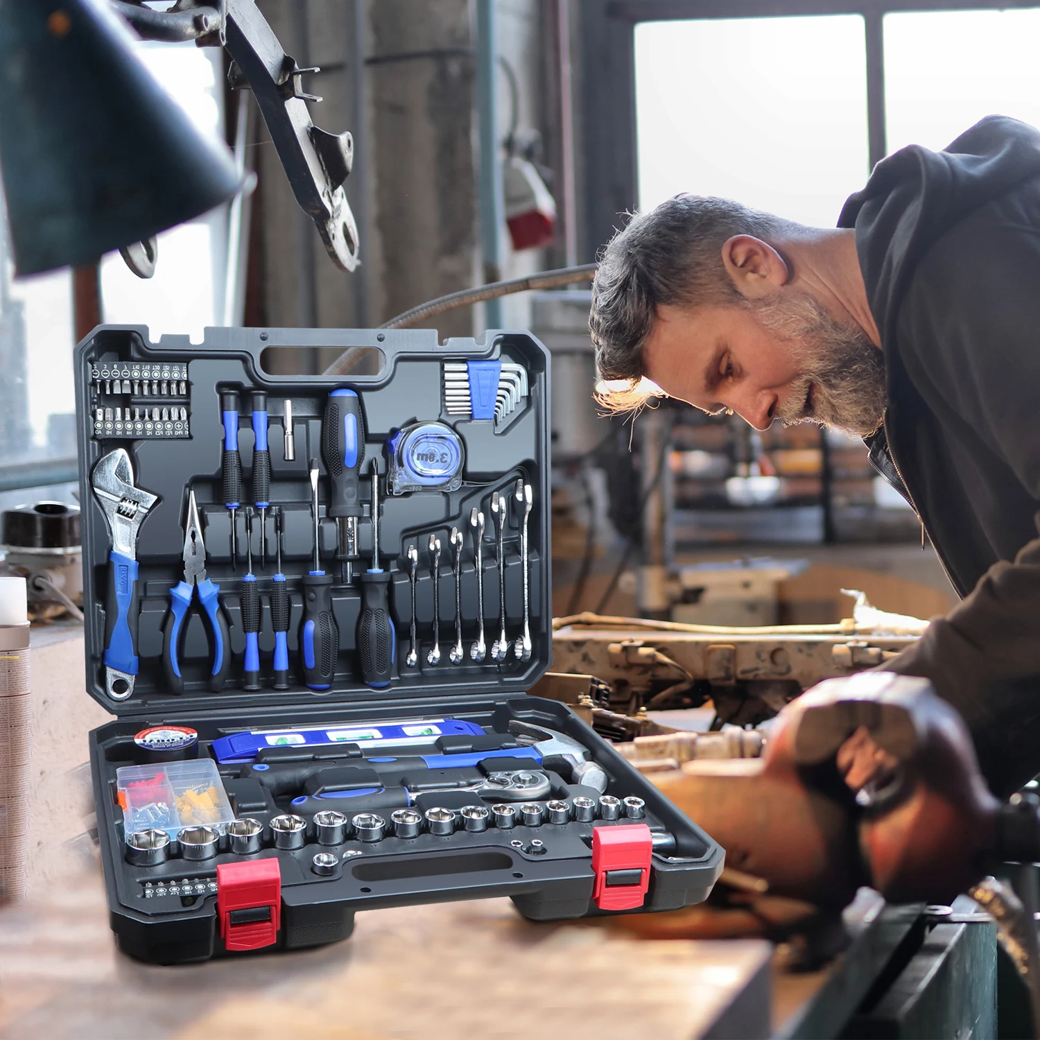 Wholesale OEM Auto Bicycle Repair Disassemble Function Combo Hand Tool Kit Vehicle Tools Socket Set Hard Box Carbon Steel 37TZ