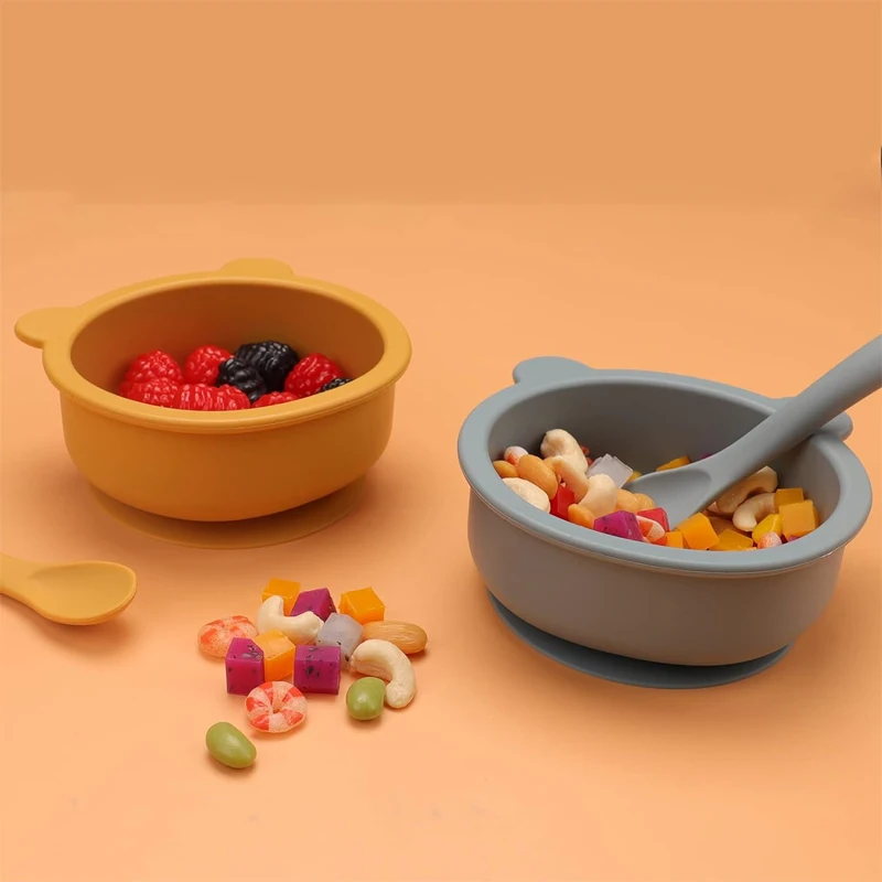 Wholesale Baby Feeding Set 5-Piece Silicone Bear Cartoon Design Dinnerware Sets Food Grade for Kitchen Use