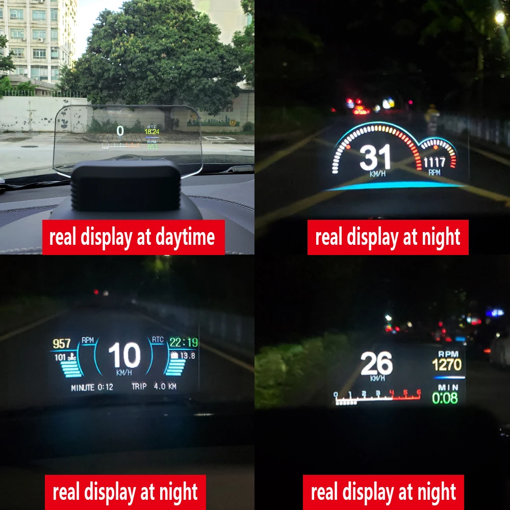 Universal Mirror HUD C1 OBD2 GPS Dual System Smart Gauge Head Up Display on Windscreen HD Projector Speedometer with Navigation