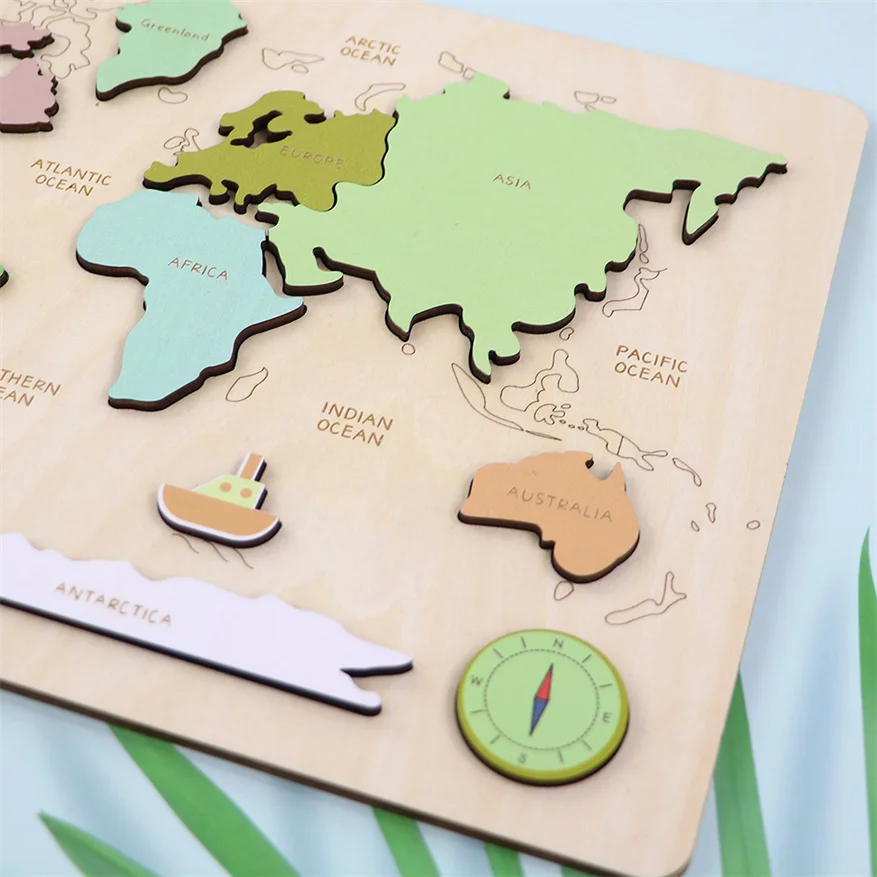 Latest Design Wooden World Map Puzzle Educational Toy for Children Best Decorative Gift