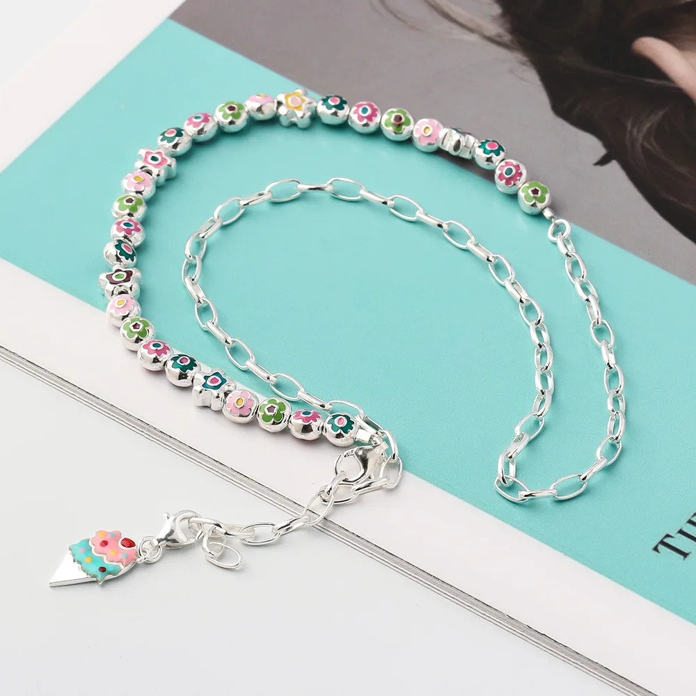 S925 Sterling Silver Korean Small Flower Necklace for Women. Niche Fashion-Designed Collarbone Chain, 2023 New Summer Style.