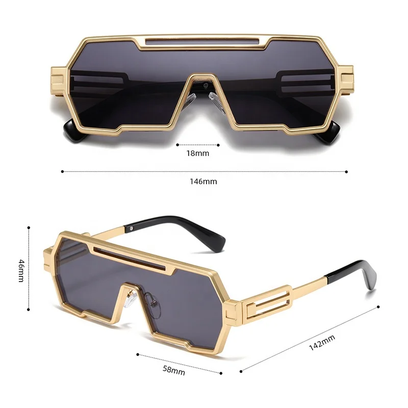 New Arrival steam punk sun glasses wholesale UV400 metal frame stylish futuristic one piece sunglasses for men