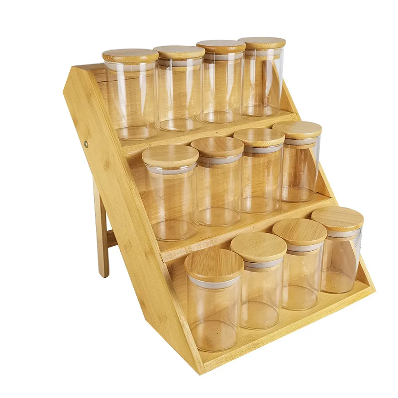 12 pcs 5oz glass spice jar set kitchen storage container with bamboo lid rack