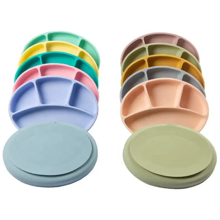 Custom Eco Friendly children tableware kid Dining silicone Suction baby Plates Spoon Fork Bowl Bib baby silicone Feeding Set