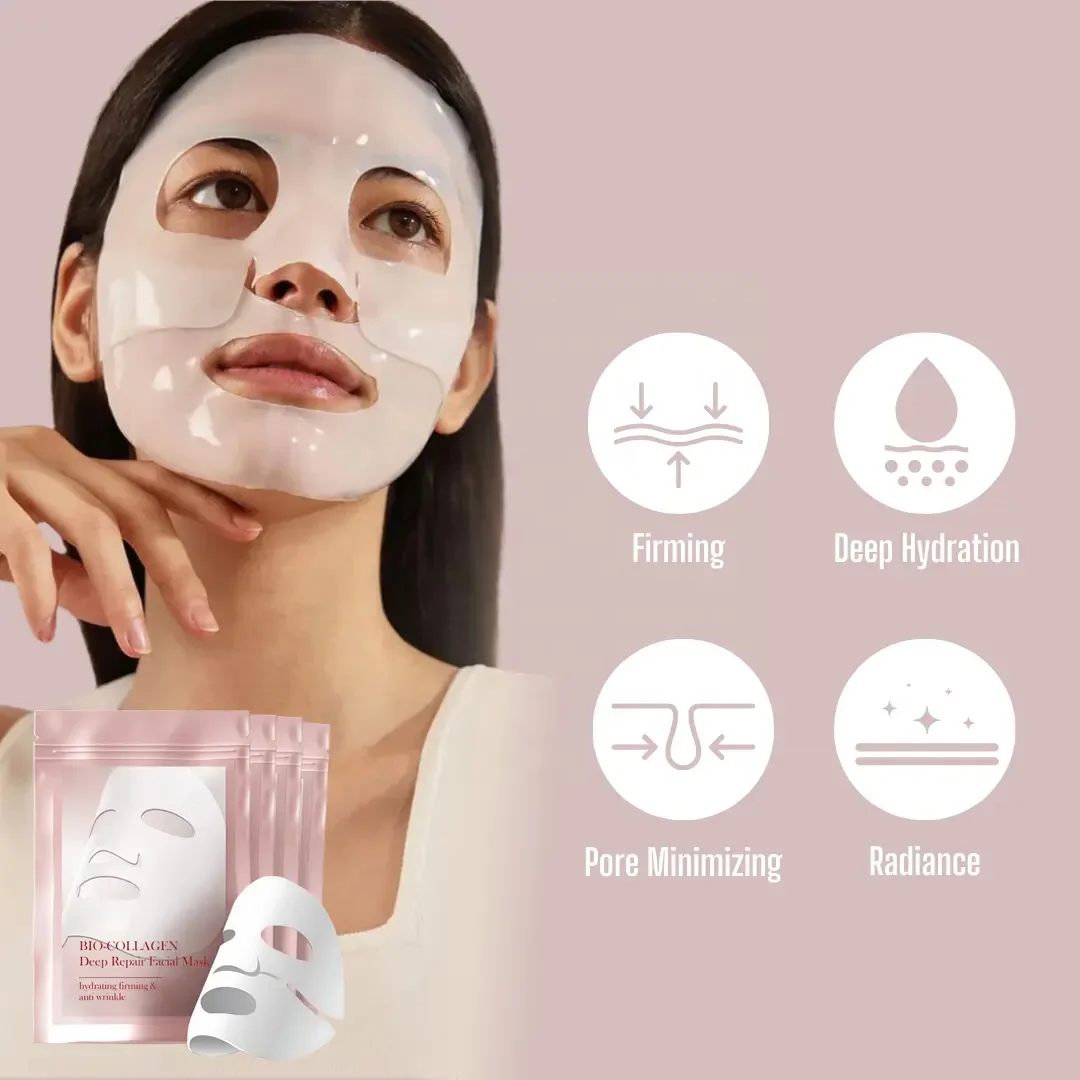 Private Label Bio-Collagen Face Mask for Hydrating Firming & Anti Wrinkle Deep Repair Overnight Facial Sheet Mask