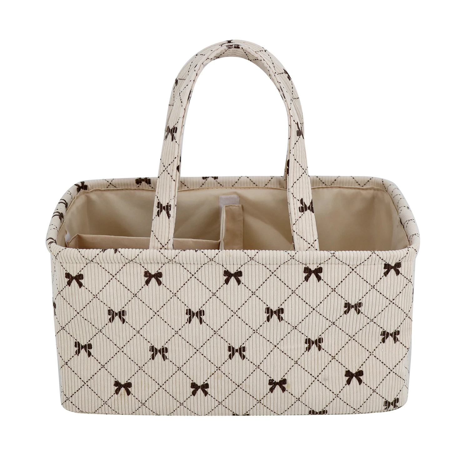 New Design Customized LOGO Cloth Lining Butterfly Pattern Corduroy Diaper Caddy with Long Handle