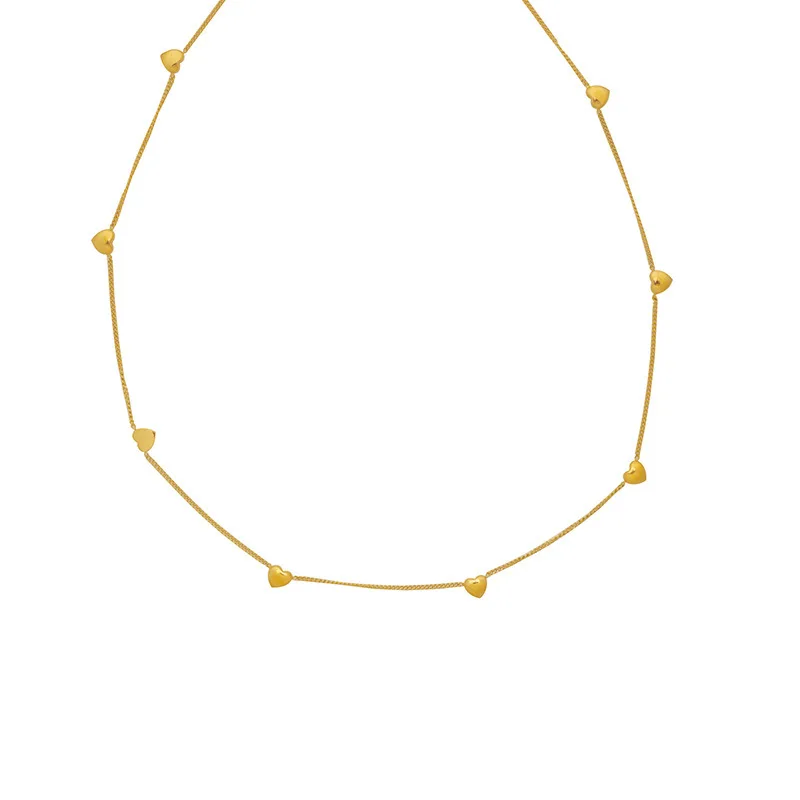 Three Dimensional Multi Heart 925 Sterling Silver Gold Plated Beaded Sweater Necklace