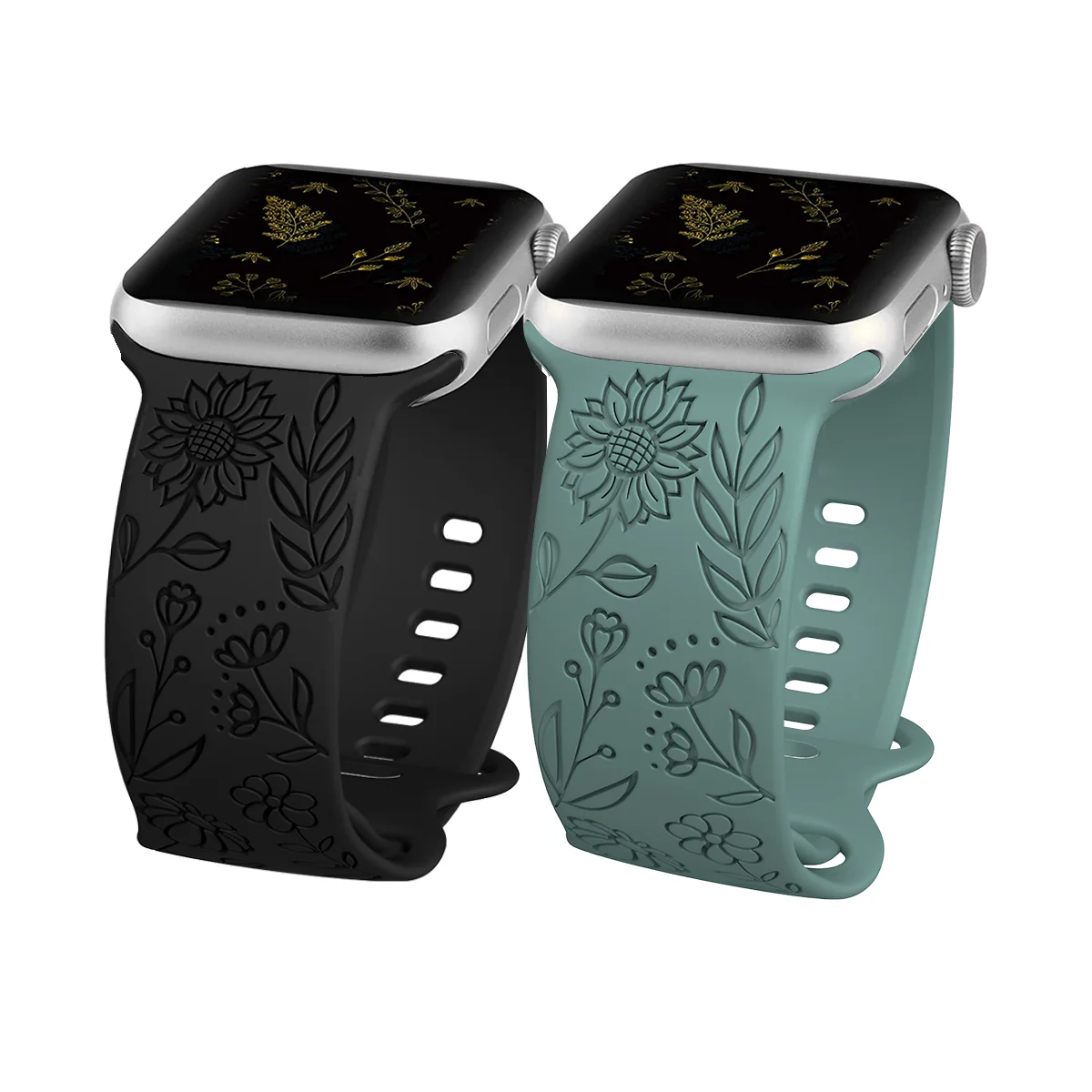 Engraved Silicone Apple Watch Bands Silicon Strap 2 in 1 AppleWatch Series 7 Band Smart Watch Band Accessories Apple Watch Strap