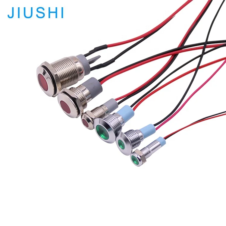 6/8/10/12/14/16mm Metal waterproof led indicator light with wires 24v 220v