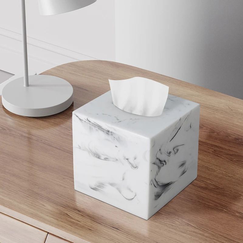 Marble White Tissue Box Cover Rectangular Resin Tissue Box Holders Tissue dispenser