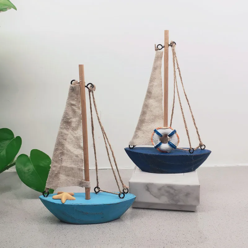 Creative home decoration shooting props Vintage colorful small sailboat wooden canvas boat model ornaments