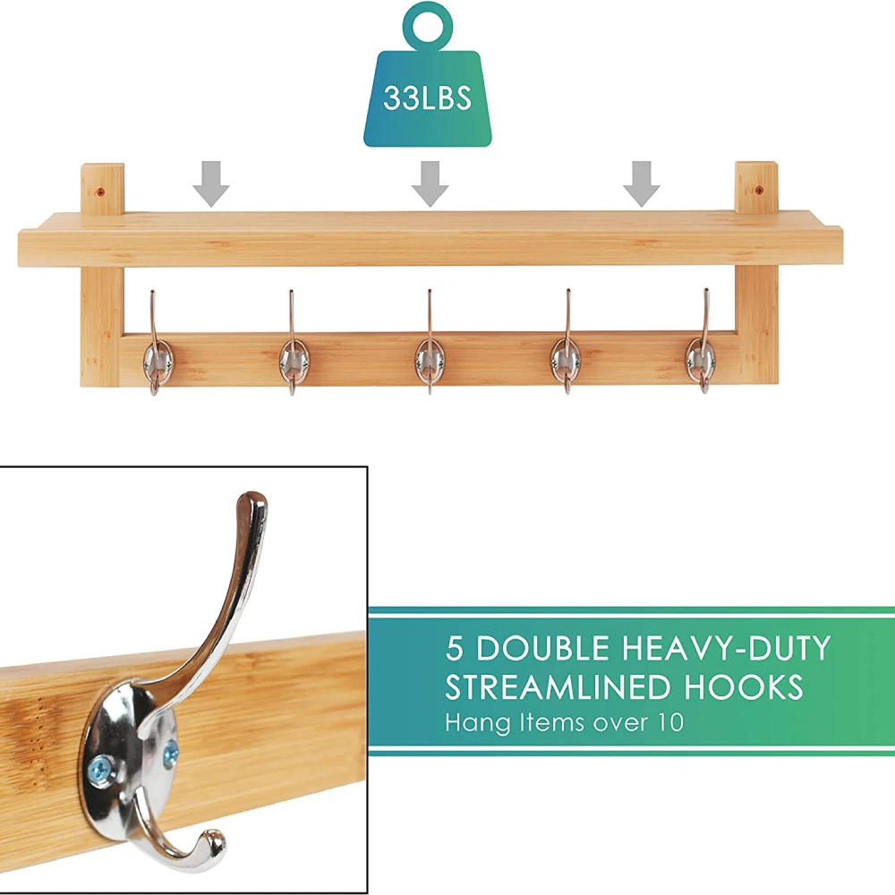 Hat Rack Hooks Bamboo Garment Coat Clothes Hanging Rack Coat Hanger With Storage