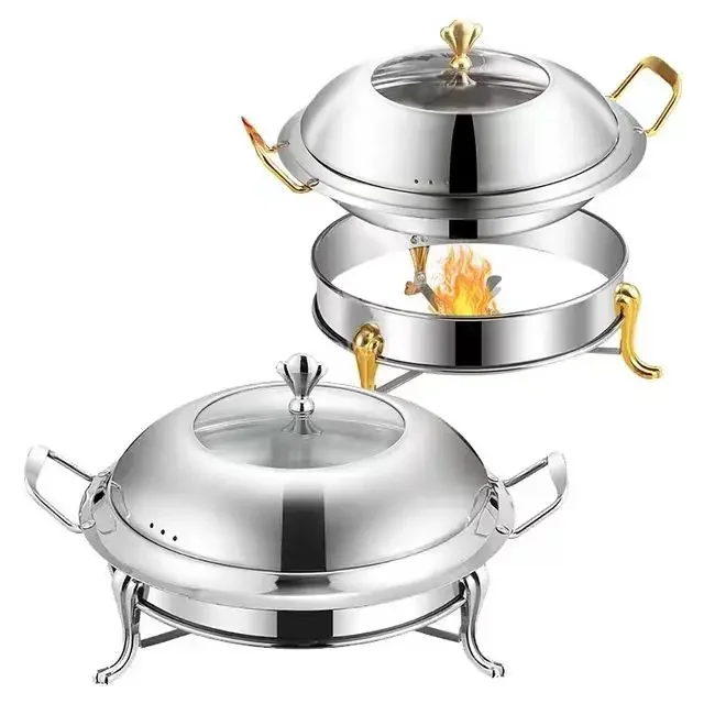 Modern Buffet Serving Round Warm Food Container Stainless Steel Heater Chafing Dish for Hotel Restaurant