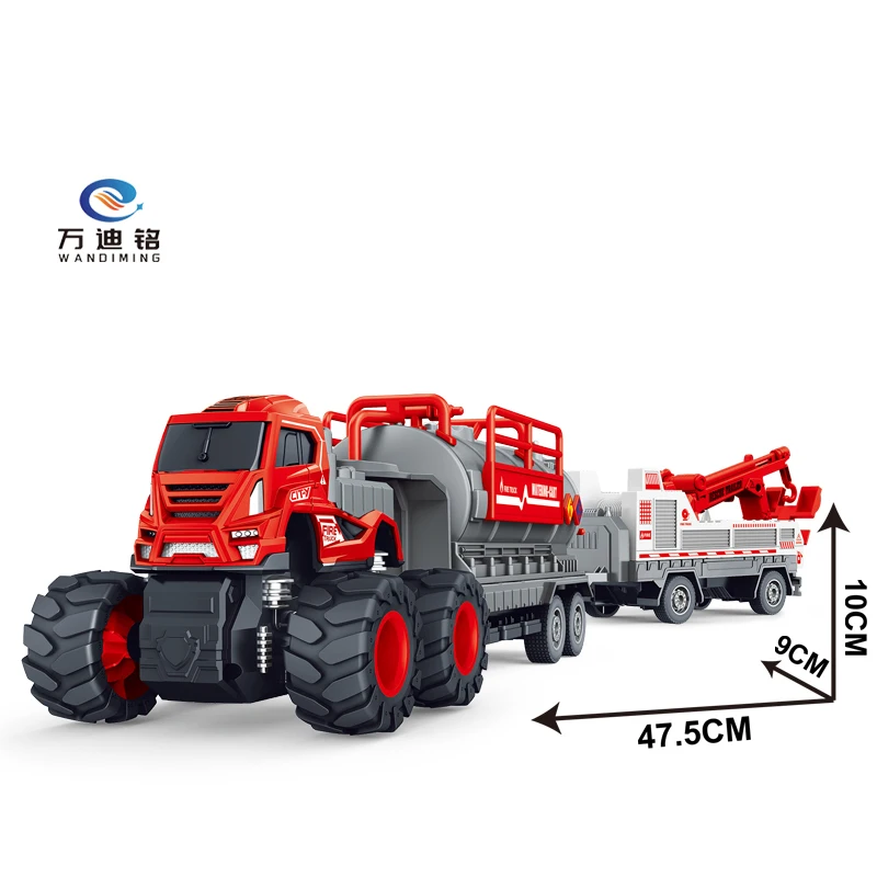 WDM New 1:43 4WD inertial Alloy Toy Friction Die-Cast Friction Fire Trailer Truck Diecast Toys with pull-back car