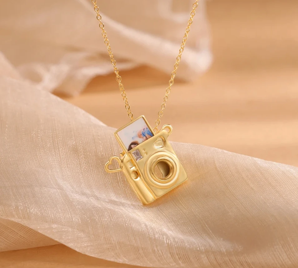 Custom Engraved Locket With Photo Necklace Mini Camera Photo Necklace Gift For Her Best Friend Gift Gift For Camera Lover
